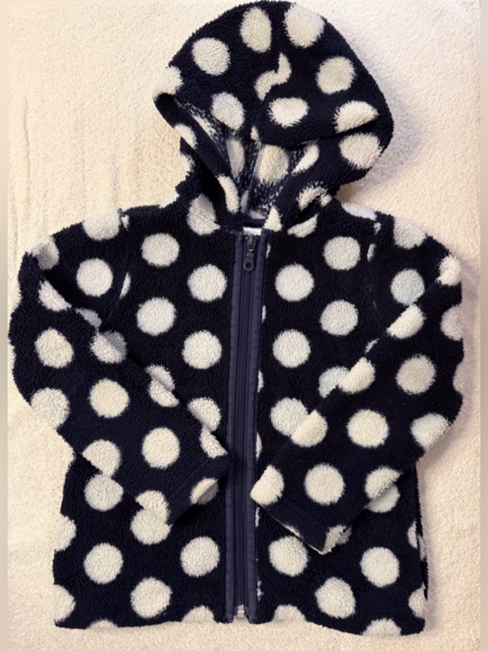 Hanna Andersson Marshmallow Sherpa Fleece Zip Hoodie Snowball Polka Dot US6/7